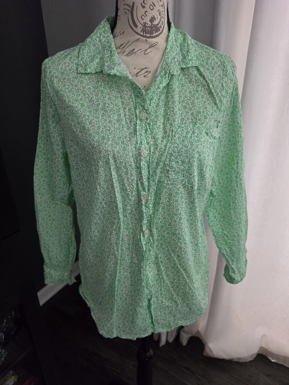 J. Crew Light Green Floral Button-Down Shirt